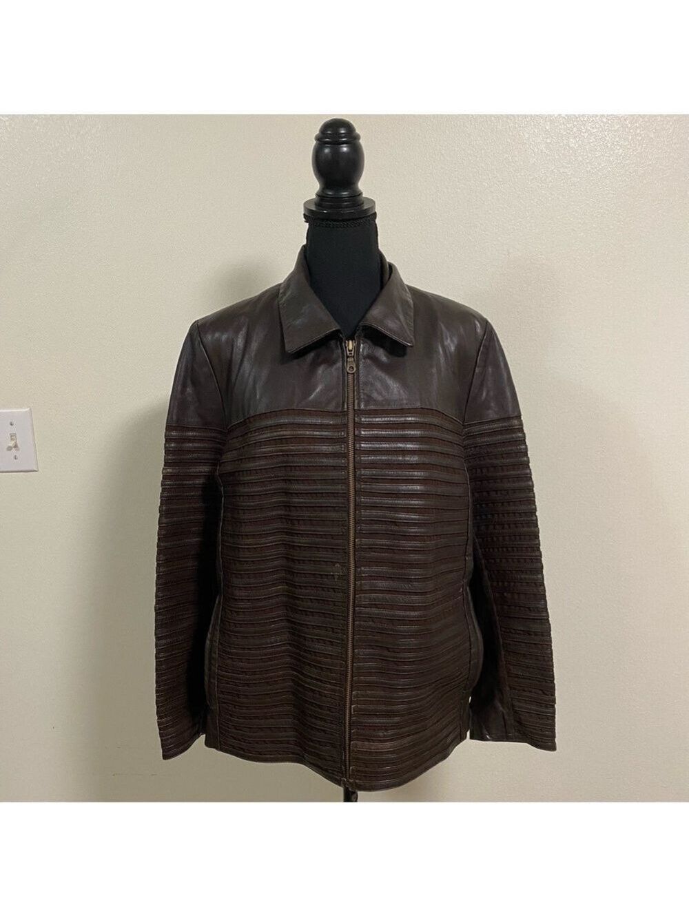 Sanzzini Leather Jacket women’s Size Small Brown Full Zip vintage Jacket